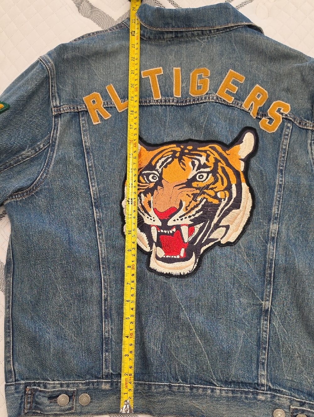 POLO Ralph Lauren Blue Denim TIGER Patch FOOTBALL LETTERMAN JACKET•Large•RARE! - Picture 13 of 15